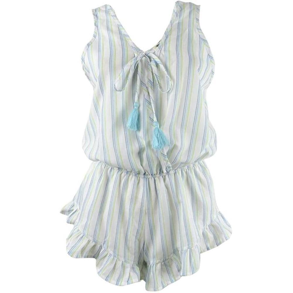 Miken Womens Tie-Front Ruffled Romper Swim Tunic Cover Up Size M